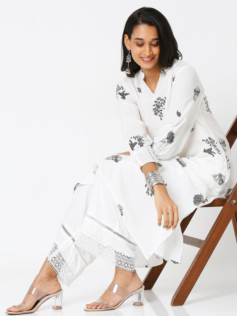 Women's Off White Rayon Solid Palazzo