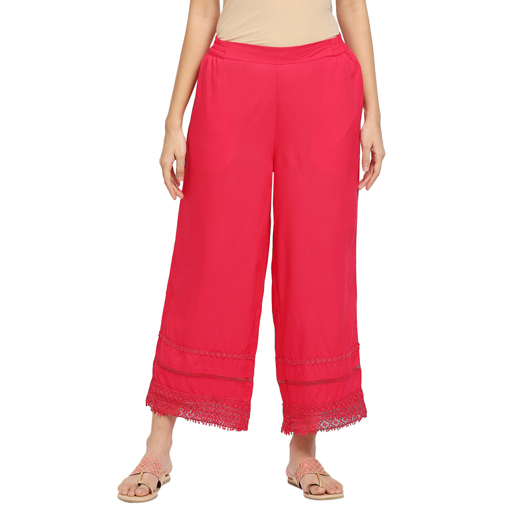 Women's Fuchsia Rayon Solid Palazzo