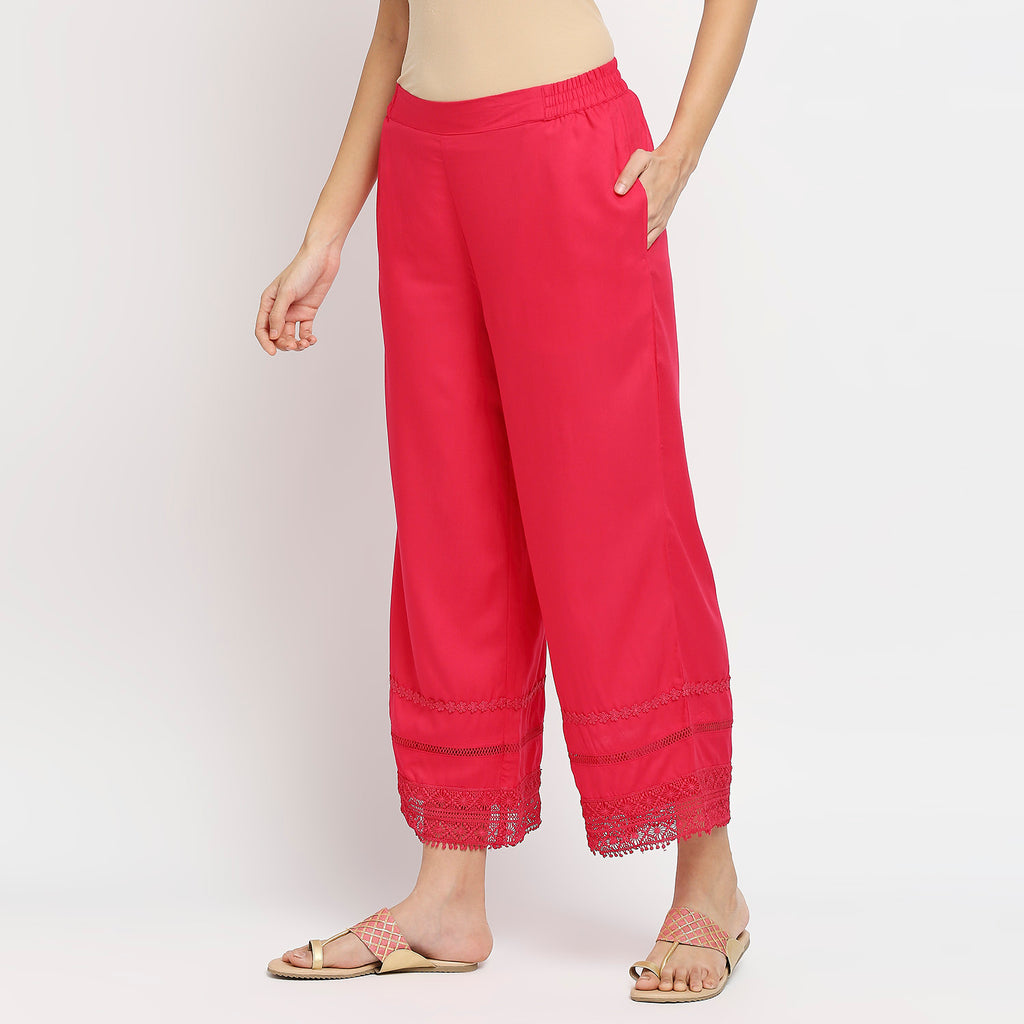 Women's Fuchsia Rayon Solid Palazzo