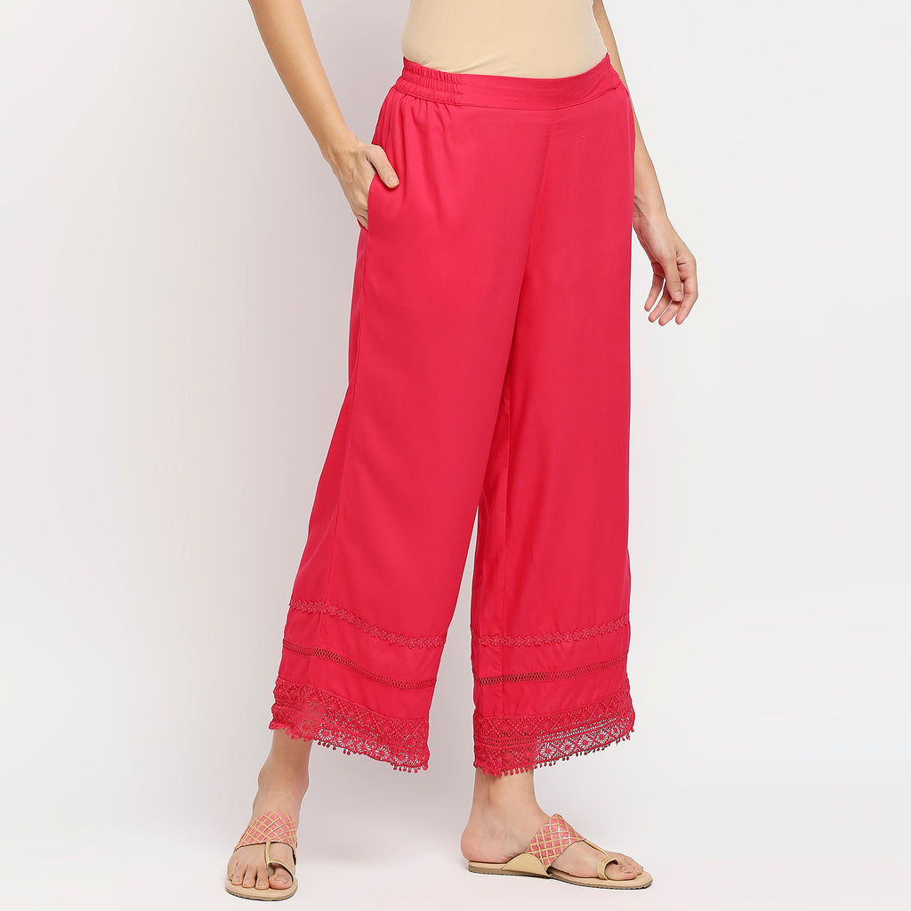 Women's Fuchsia Rayon Solid Palazzo