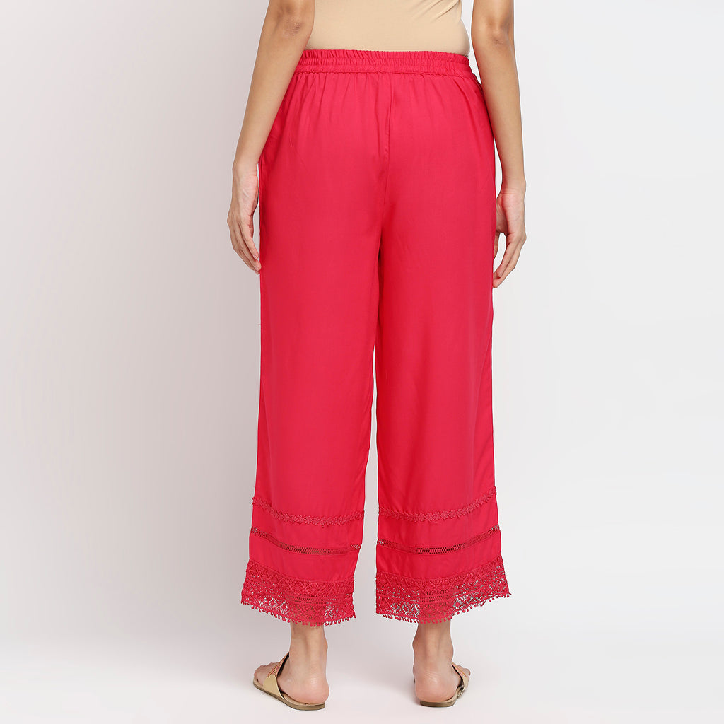 Women's Fuchsia Rayon Solid Palazzo