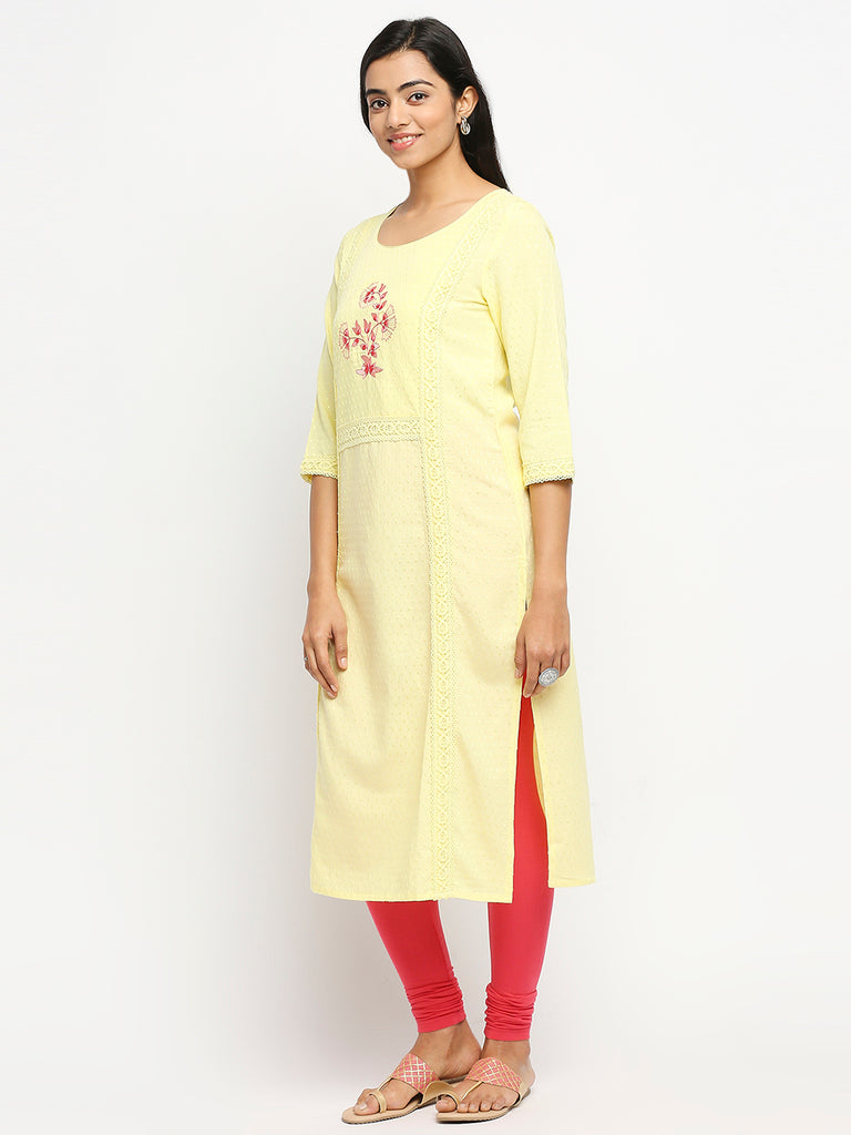 Women's Yellow Rayon Flax  Kurta