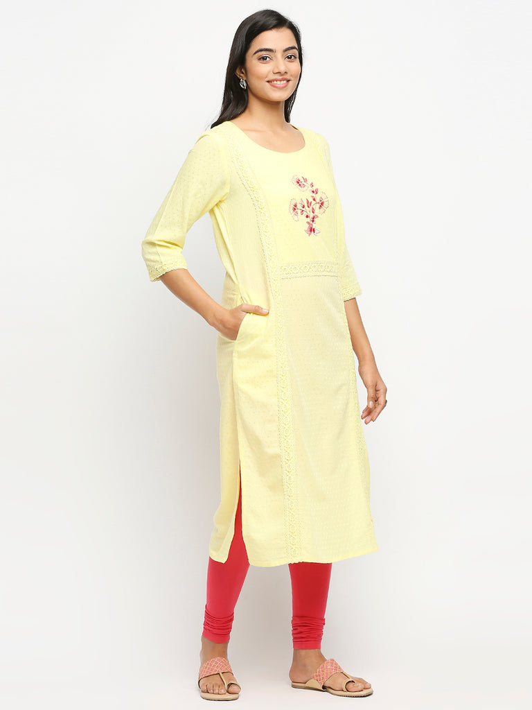Women's Yellow Rayon Flax  Kurta