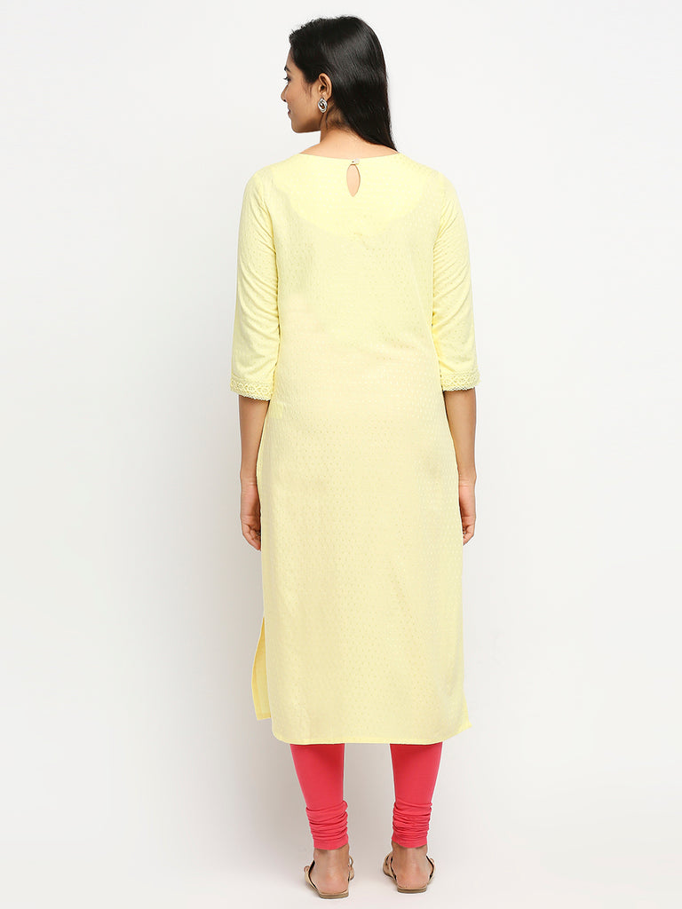 Women's Yellow Rayon Flax  Kurta