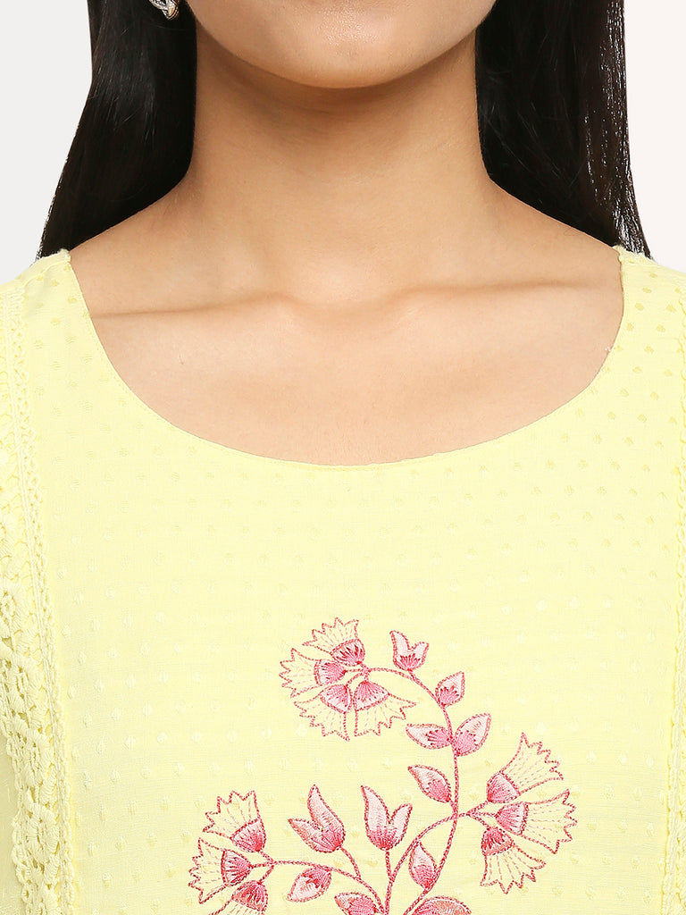 Women's Yellow Rayon Flax  Kurta