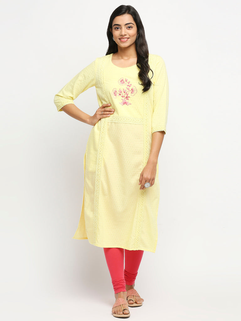 Women's Yellow Rayon Flax  Kurta