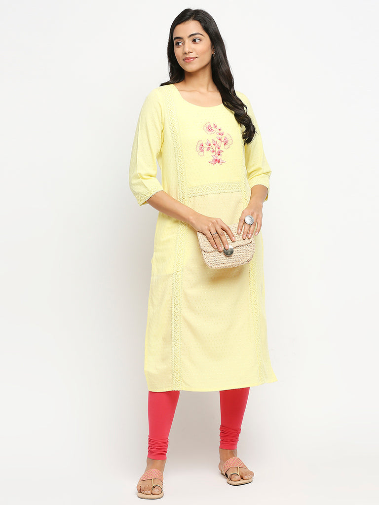Women's Yellow Rayon Flax  Kurta