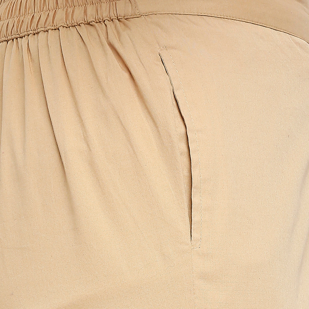 Women's Beige Cotton Solid Pants