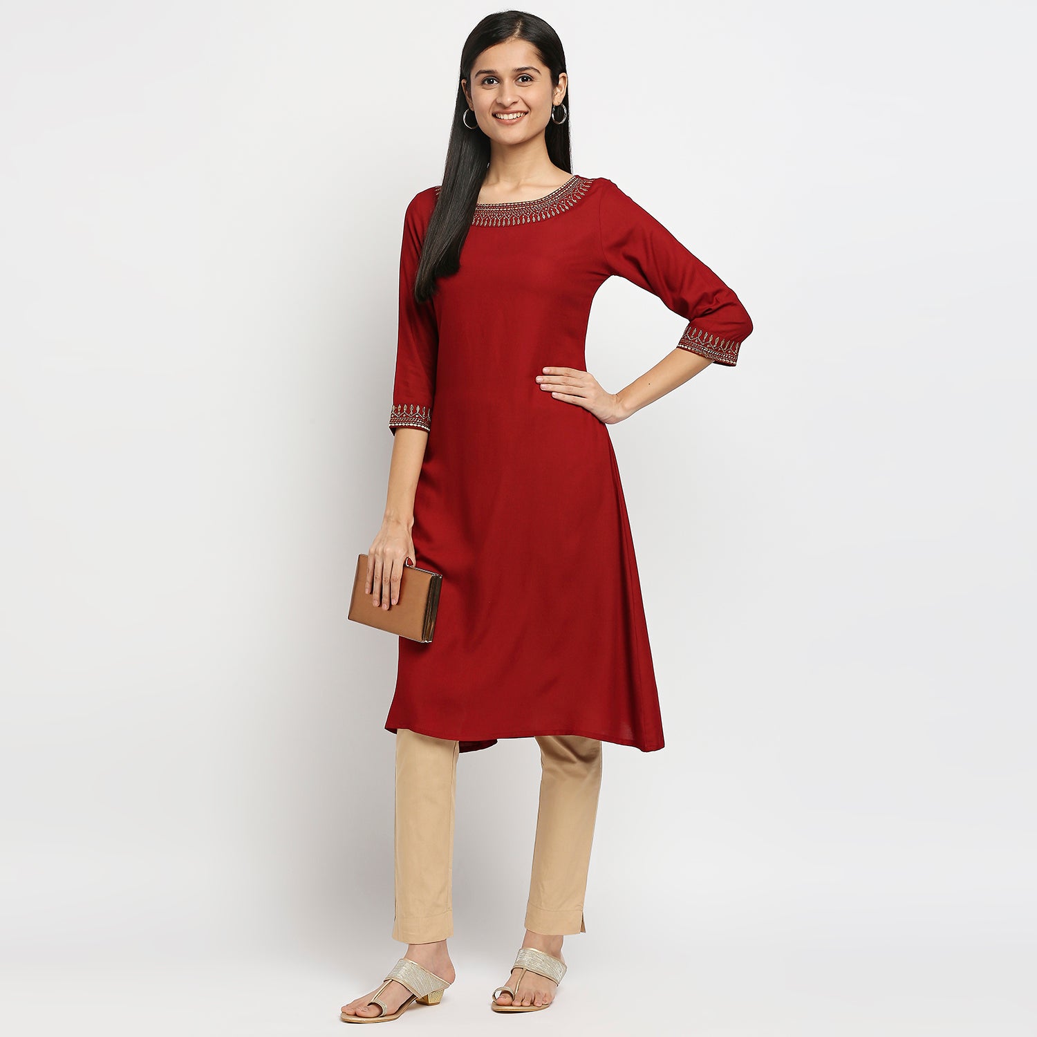 Women's Beige Cotton Solid Pants