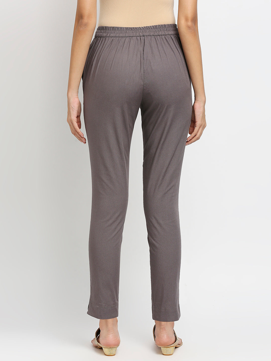Women's Grey Cotton Solid Pants