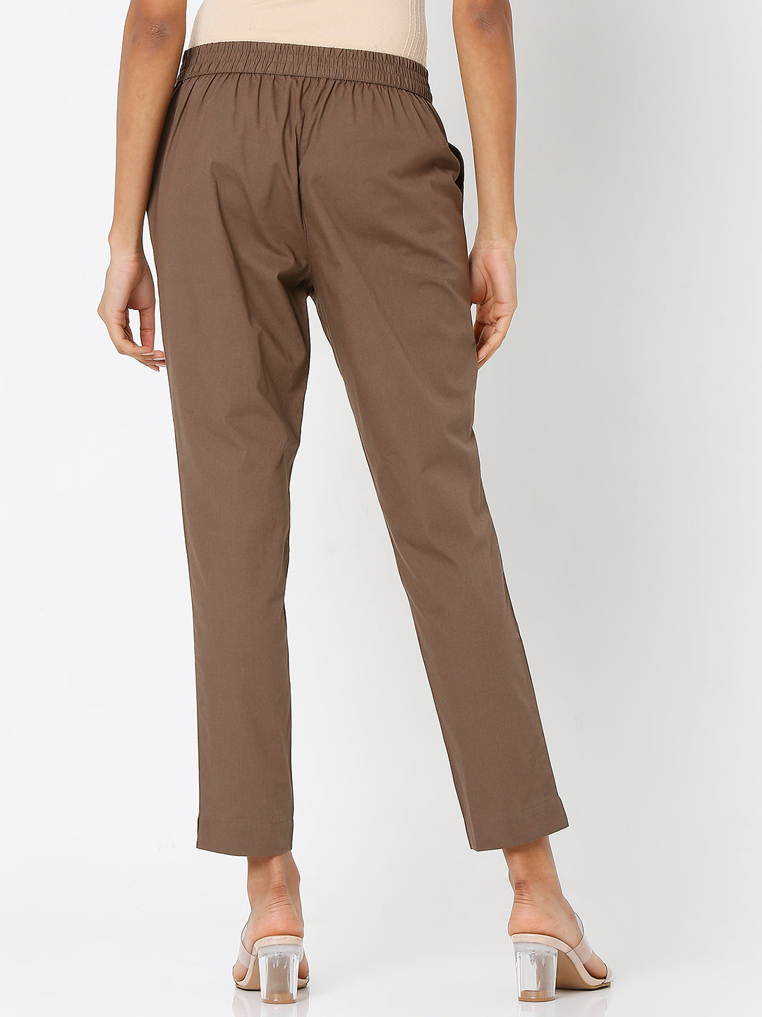 Women's Brown Cotton Solid Pant