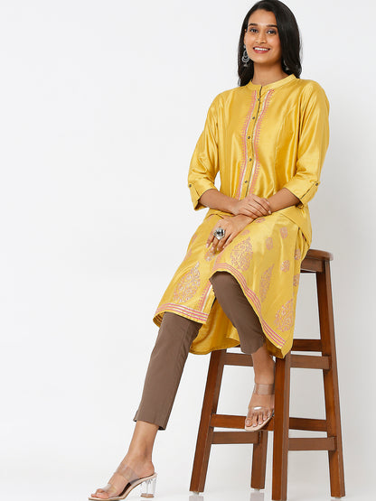 Women's Brown Cotton Solid Pant