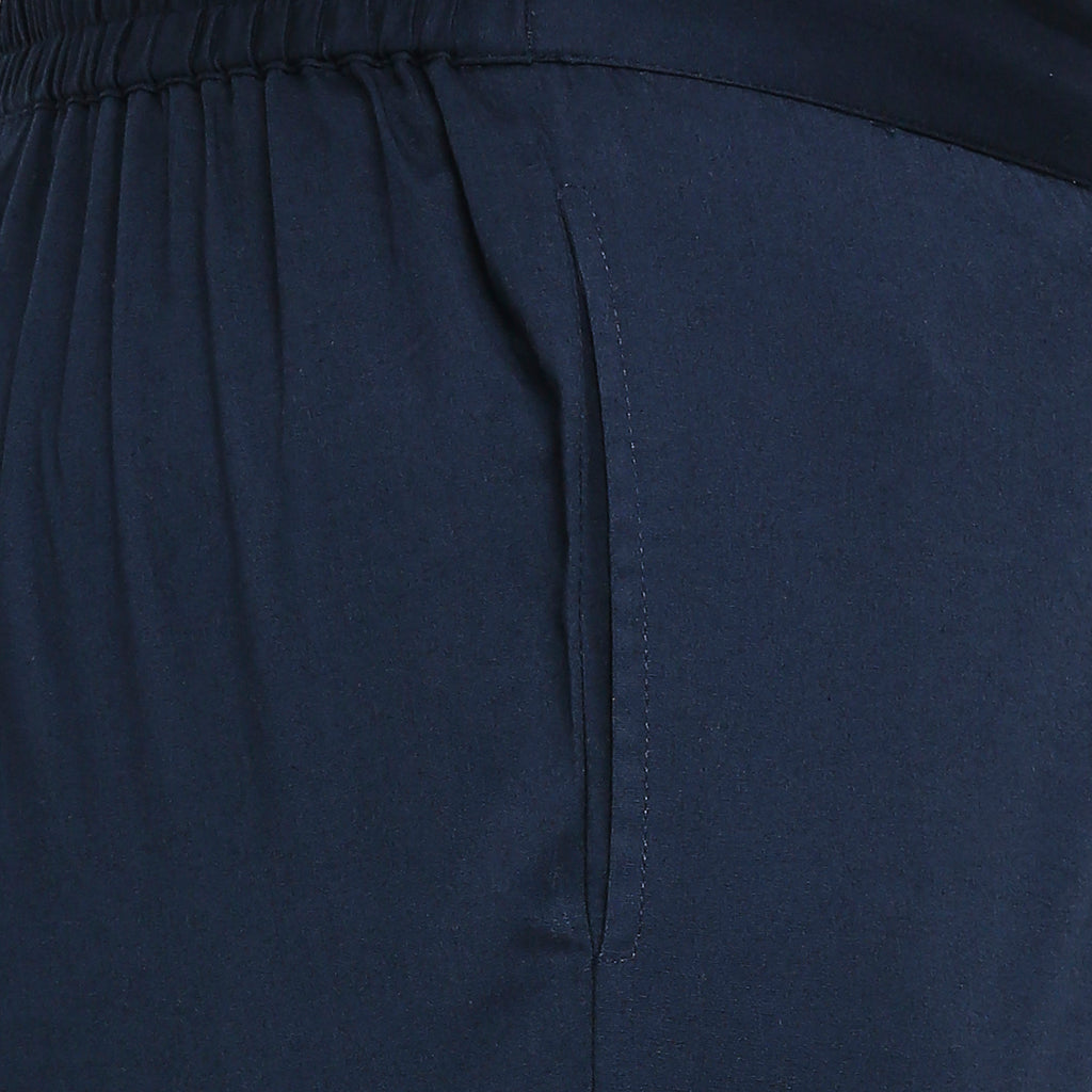 Women's Navy Cotton Solid Pants