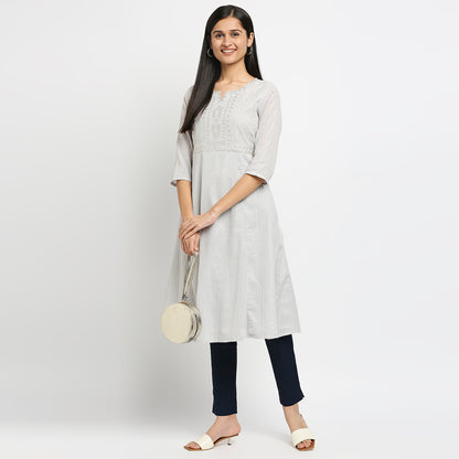 Women's Navy Cotton Solid Pants