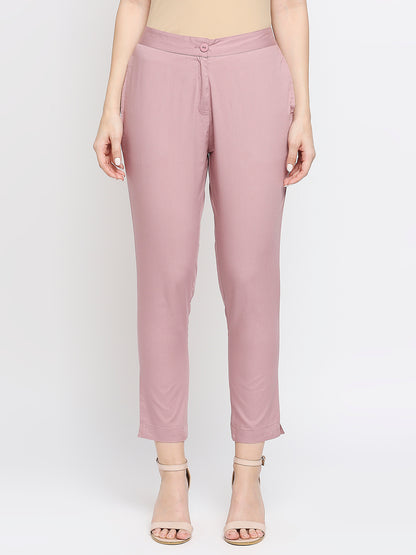Women's Mauve Cotton Solid Pants