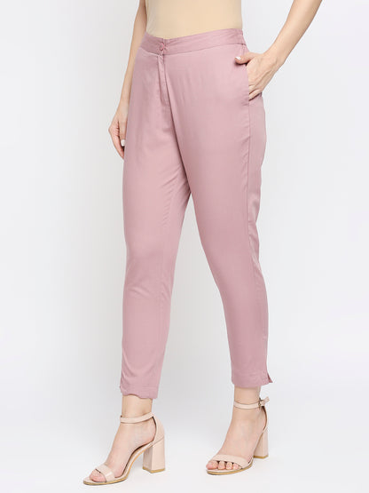 Women's Mauve Cotton Solid Pants