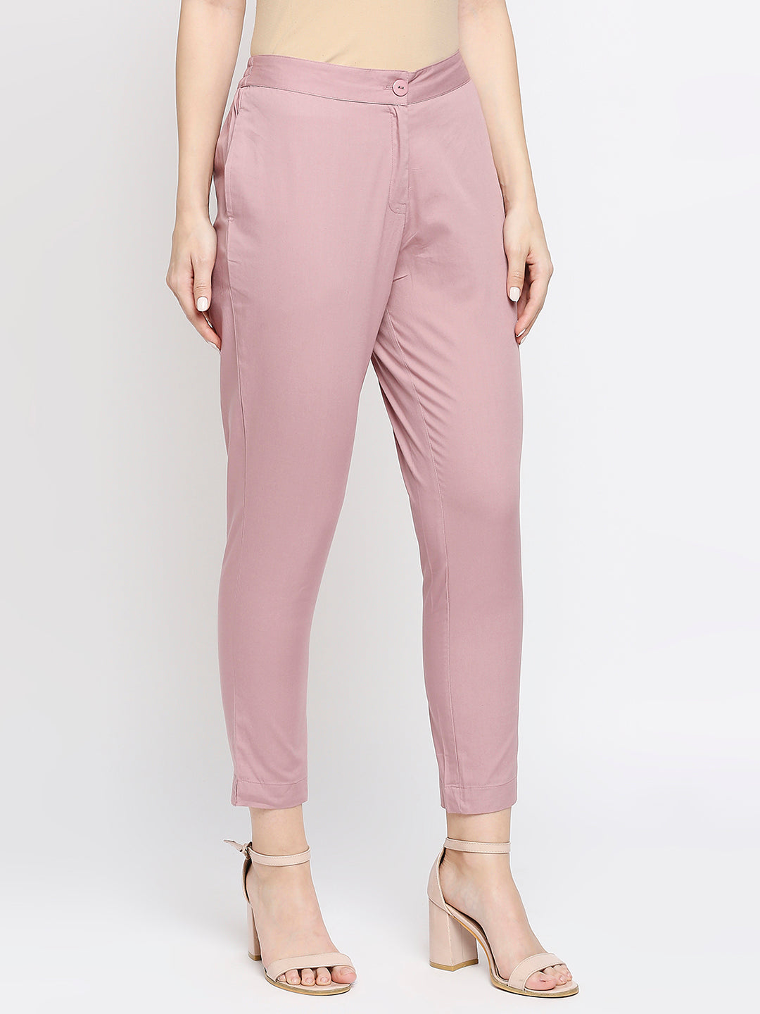 Women's Mauve Cotton Solid Pants