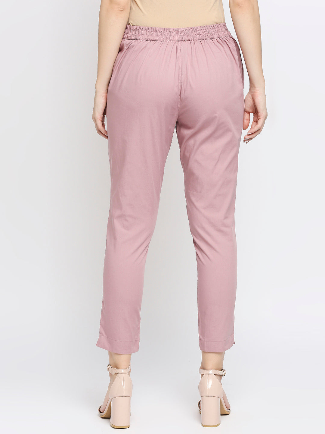 Women's Mauve Cotton Solid Pants