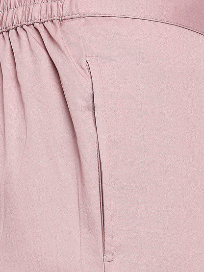 Women's Mauve Cotton Solid Pants