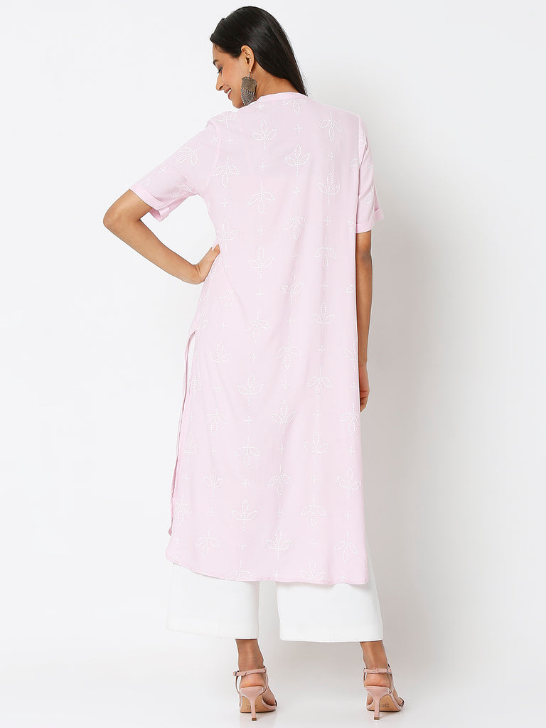 Women's Pink Rayon Embroidered Kurta