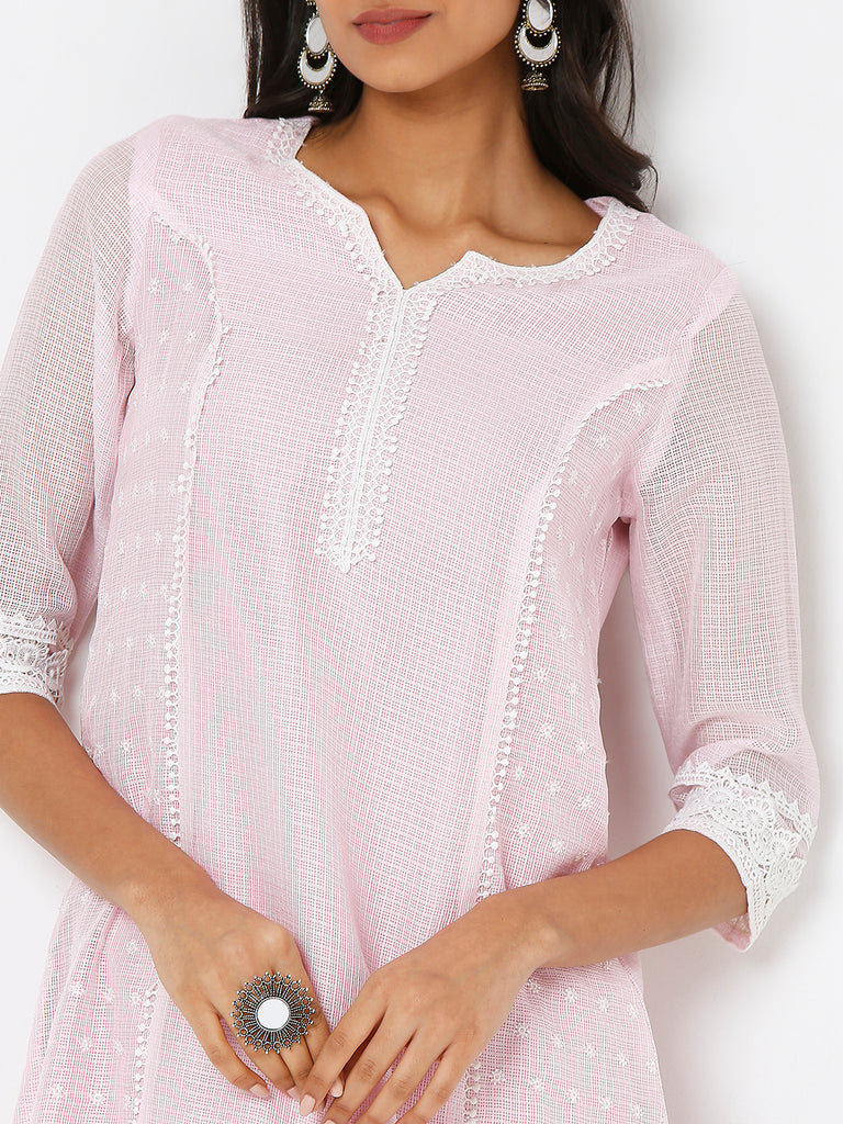Women's Pink Rayon Embroidered Kurta