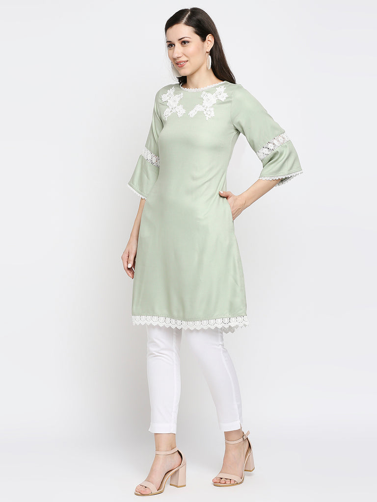 Women's Sage Green Rayon Embroidered Kurta