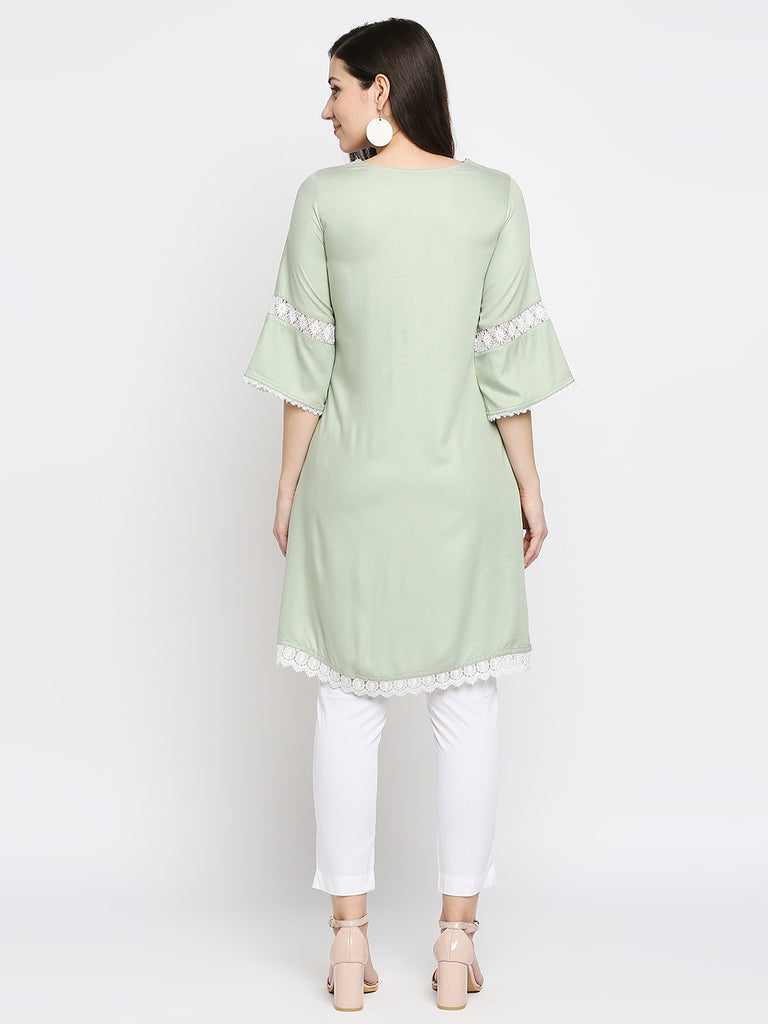 Women's Sage Green Rayon Embroidered Kurta