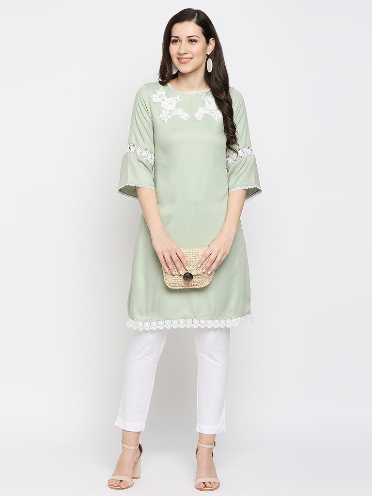 Women's Sage Green Rayon Embroidered Kurta