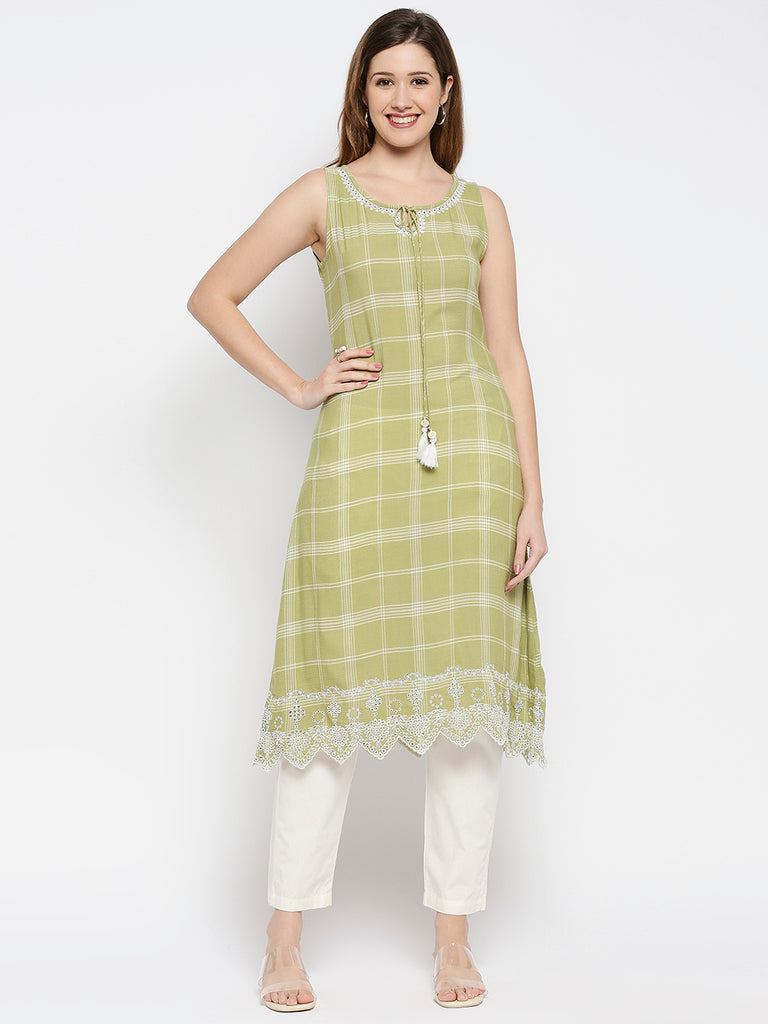 Women Sage Green Viscose Printed Kurta