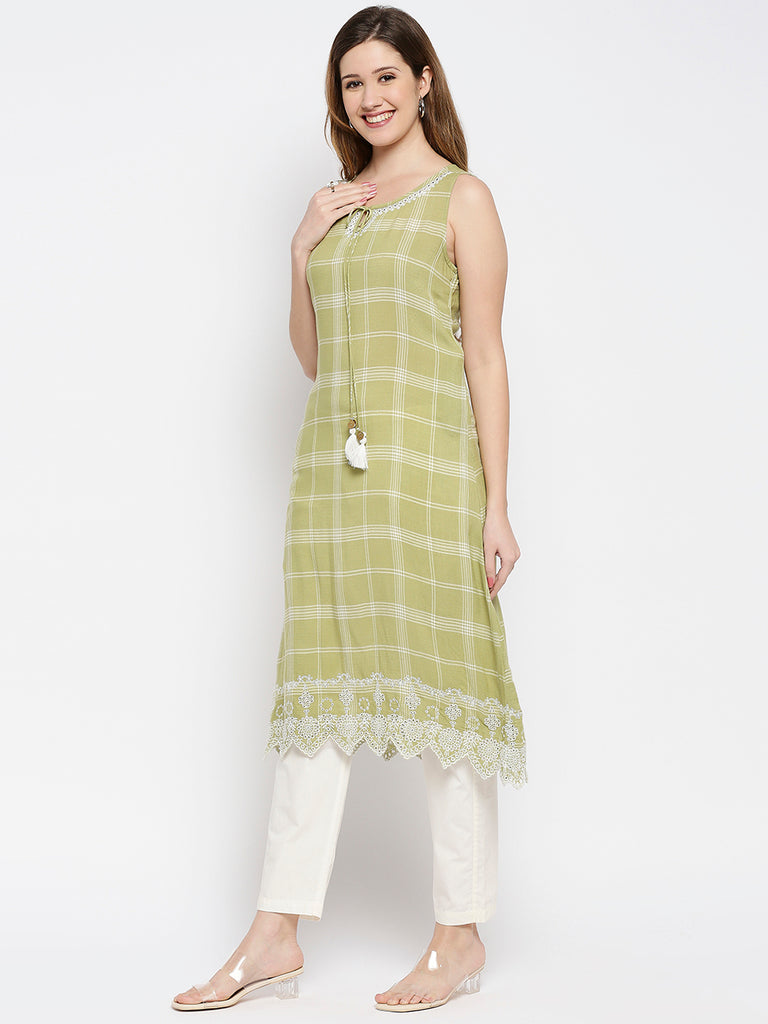 Women Sage Green Viscose Printed Kurta