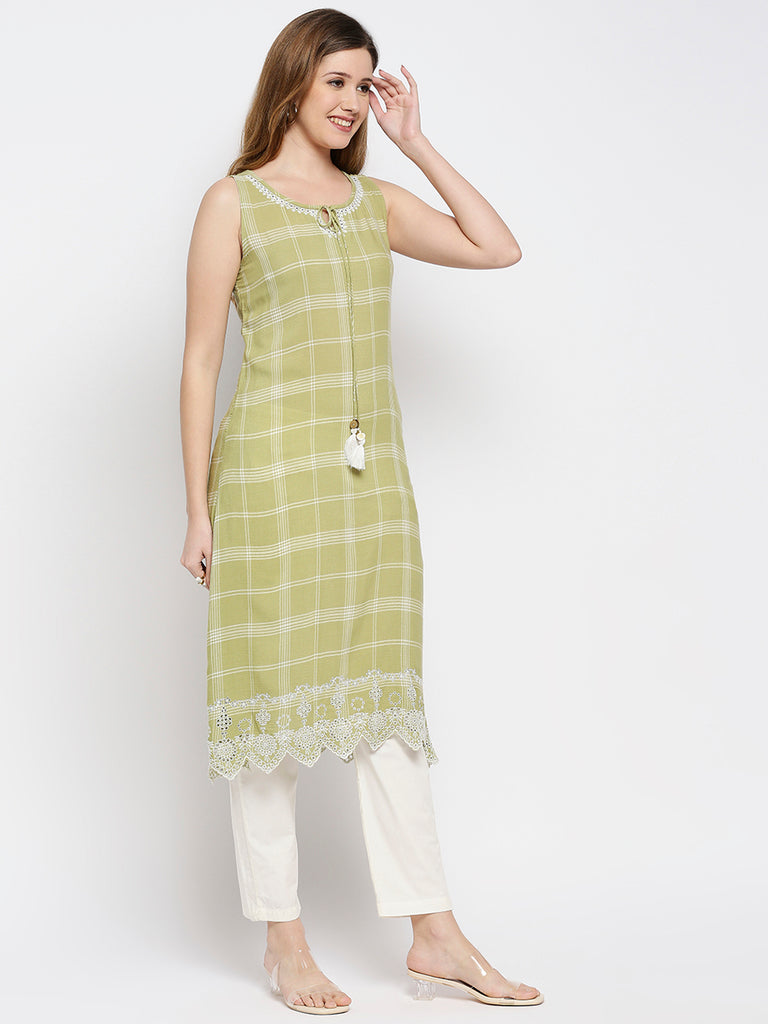 Women Sage Green Viscose Printed Kurta