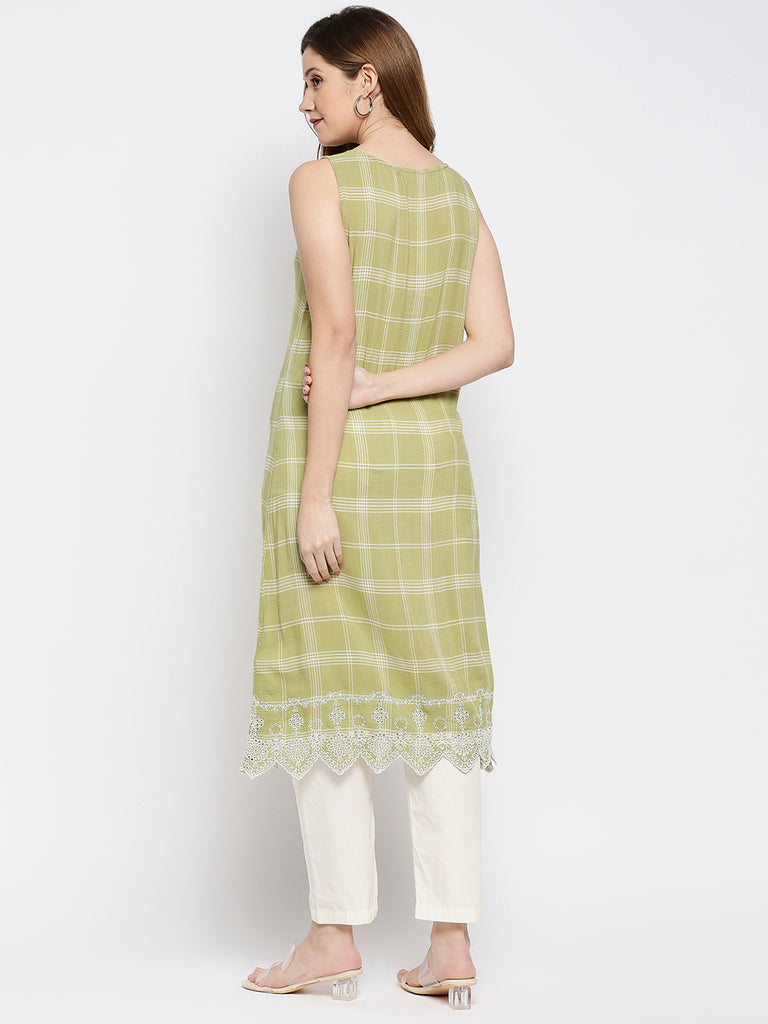 Women Sage Green Viscose Printed Kurta