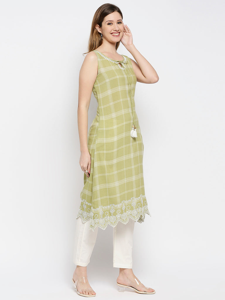 Women Sage Green Viscose Printed Kurta