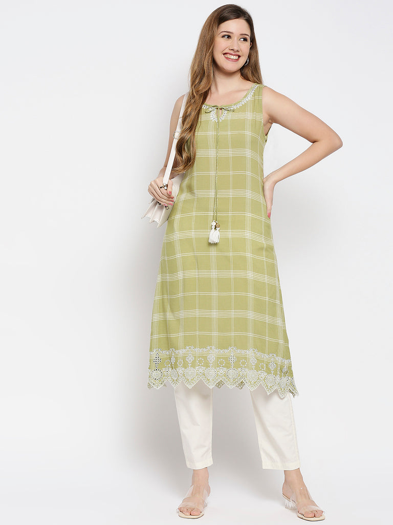 Women Sage Green Viscose Printed Kurta