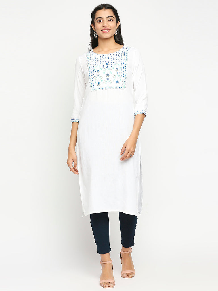 Women's Off White Viscose  Kurta