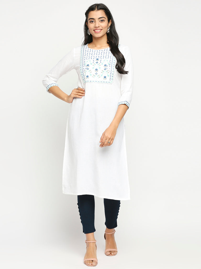 Women's Off White Viscose  Kurta