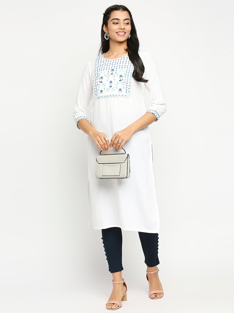 Women's Off White Viscose  Kurta