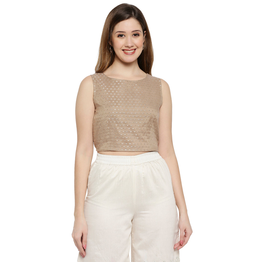 Women Gold Brocade Brocade Blouse