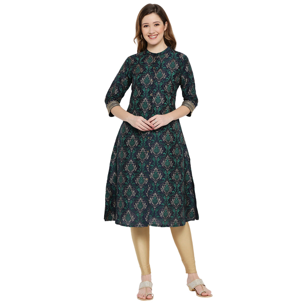 Women Navy Polystaple Printed Kurta