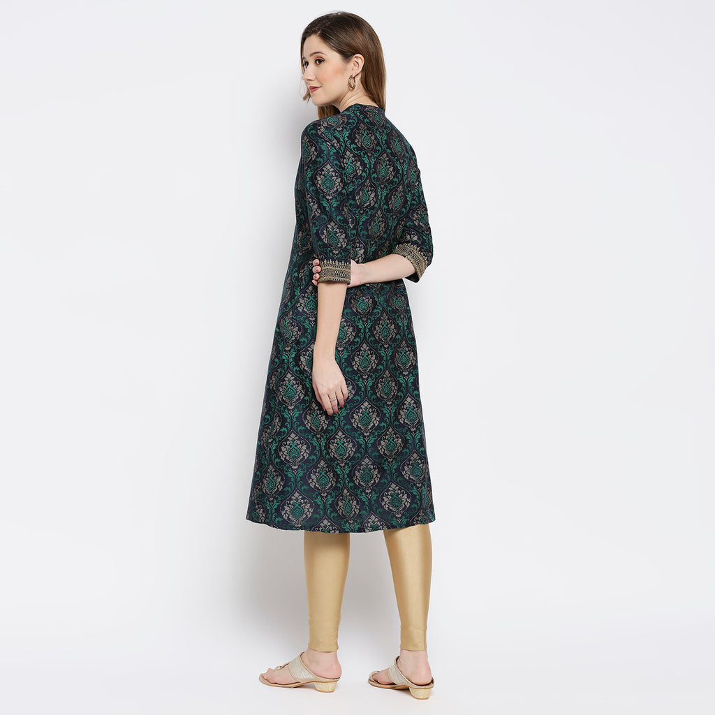 Women Navy Polystaple Printed Kurta