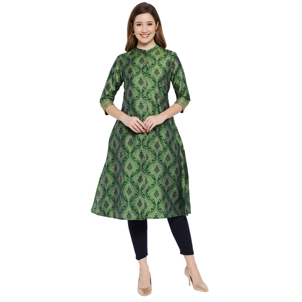 Women Green Polystaple Printed Kurta