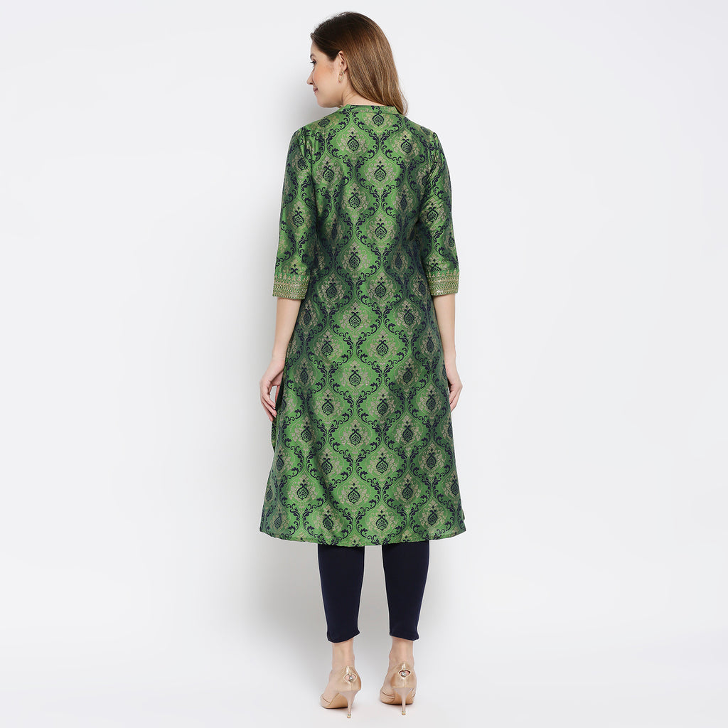 Women Green Polystaple Printed Kurta