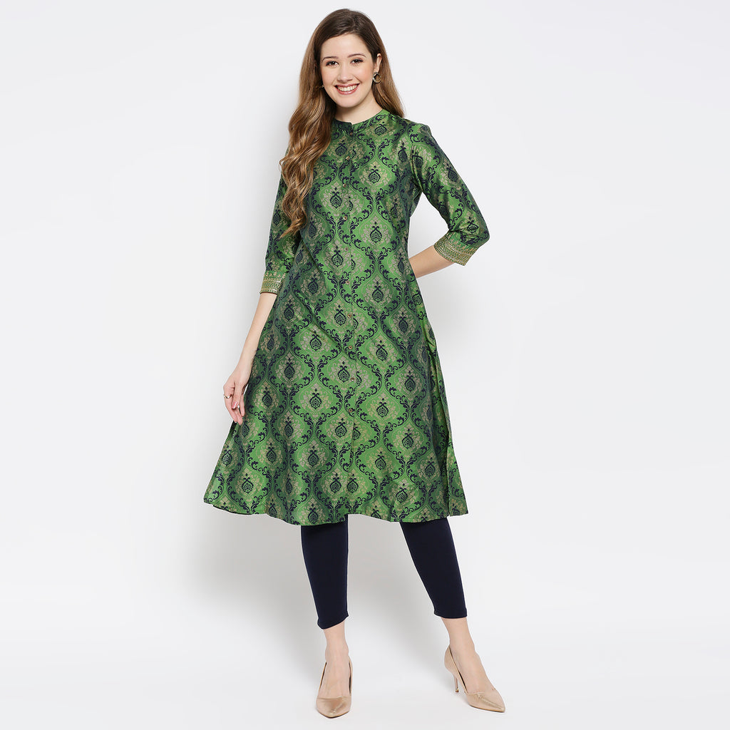 Women Green Polystaple Printed Kurta