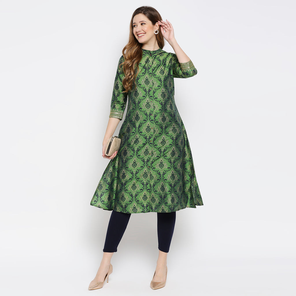 Women Green Polystaple Printed Kurta