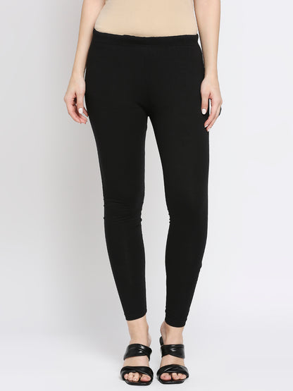 Women's Black Cotton Lycra Solid Leggings