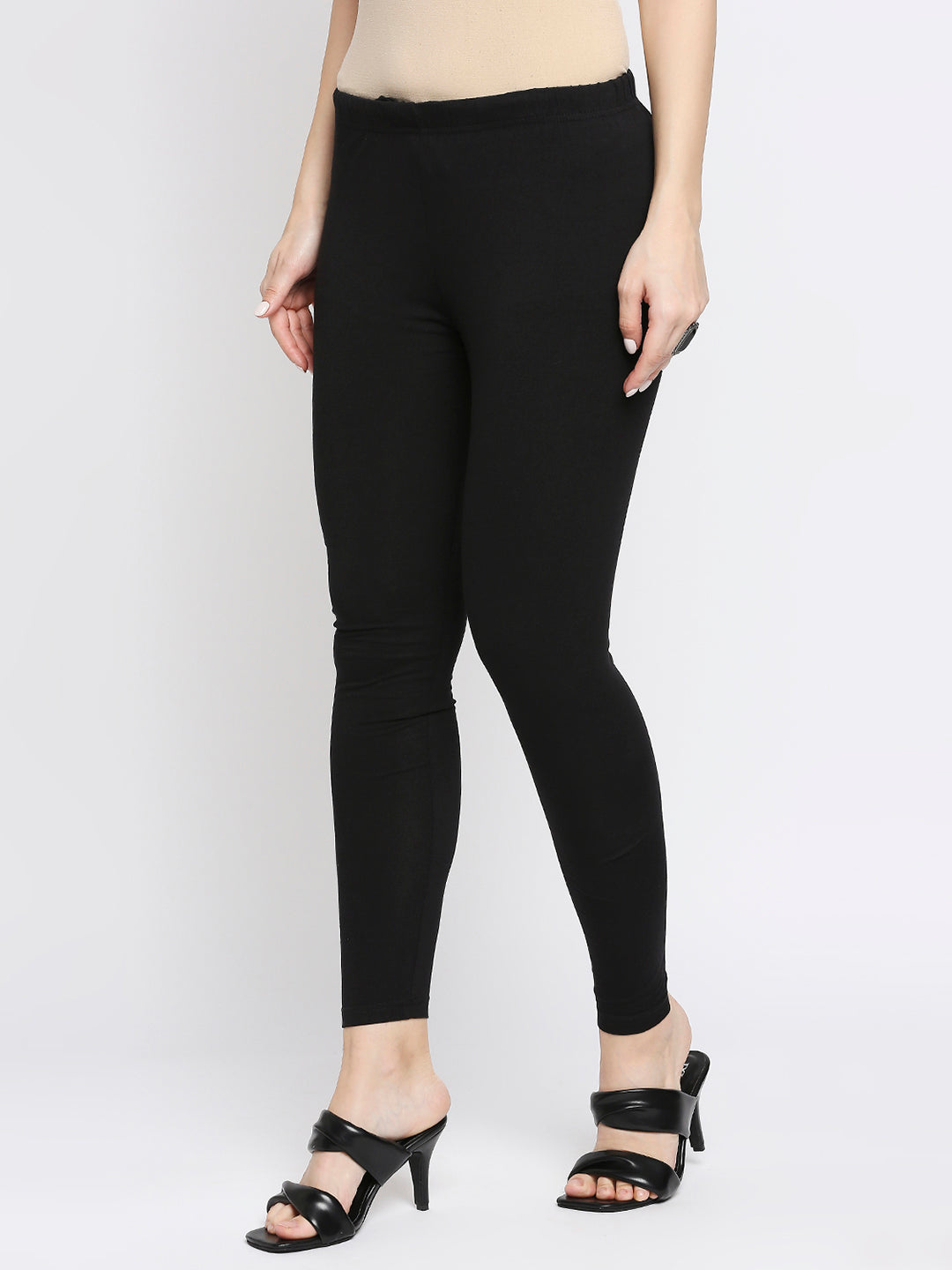 Women's Black Cotton Lycra Solid Leggings
