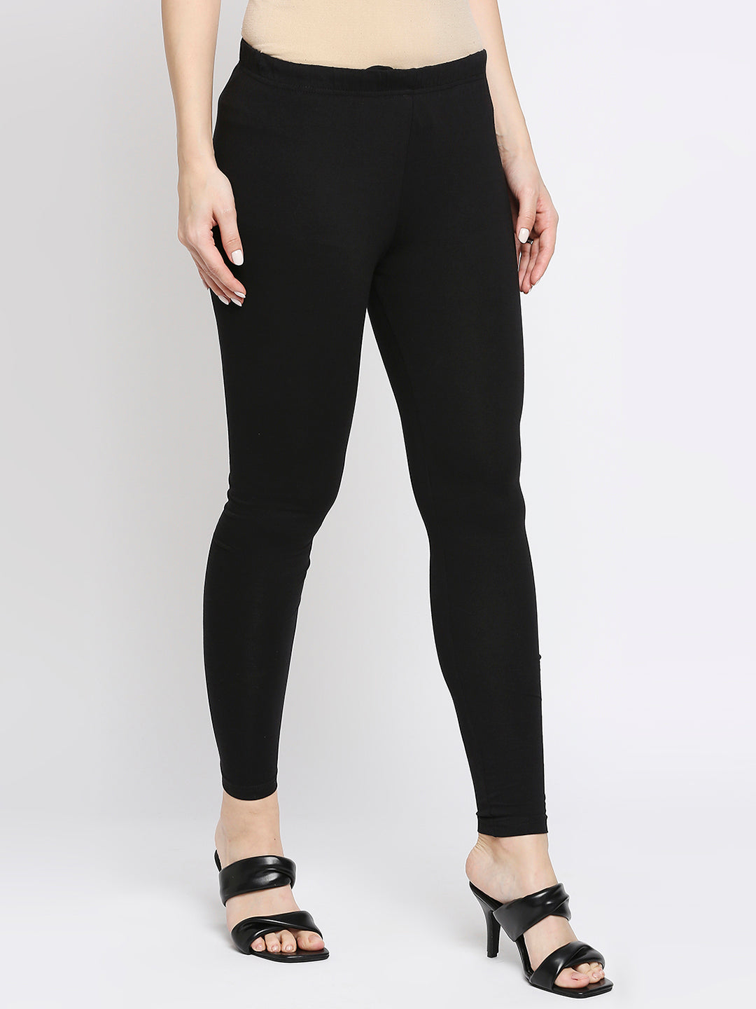 Women's Black Cotton Lycra Solid Leggings