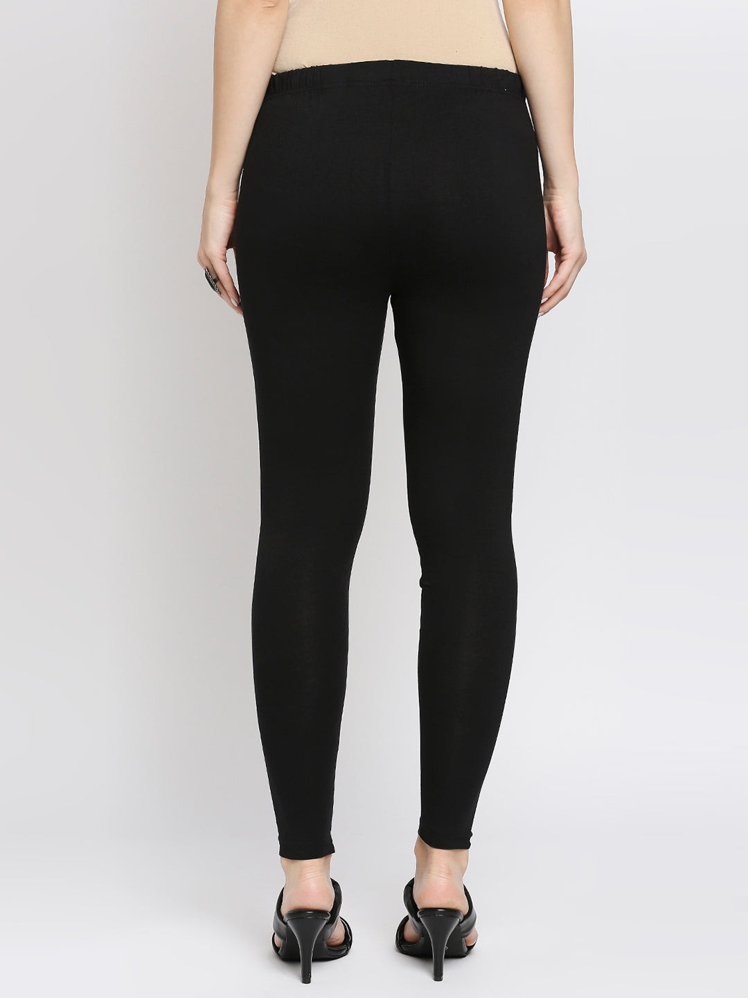 Women's Black Cotton Lycra Solid Leggings