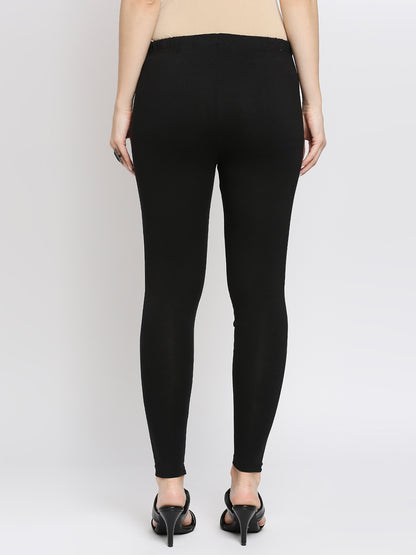 Women's Black Cotton Lycra Solid Leggings
