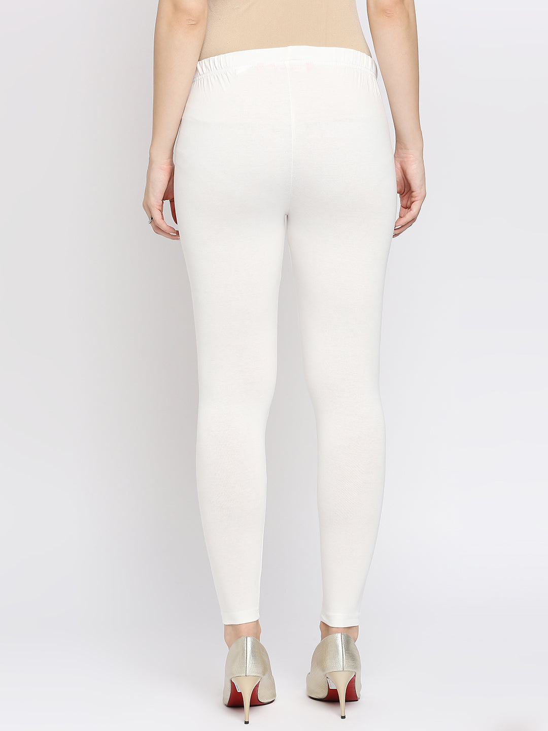 Women's Off White Cotton Lycra Solid Leggings